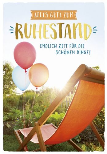 Ruhestandskarte mit Liegestuhl und Ballons