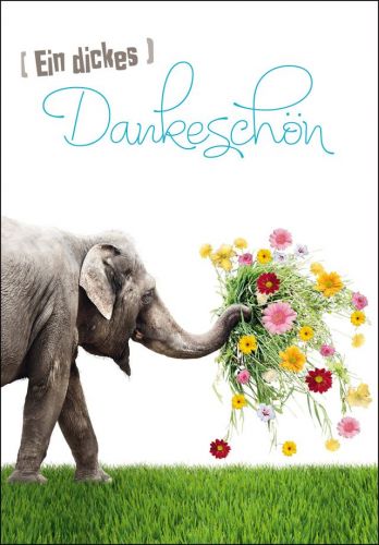 Dankeskarte mit Elefant und Blumenstrauss