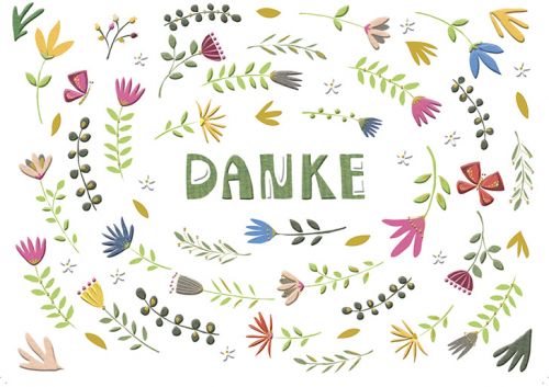 Schöne Dankeskarte mit farbigen Blumen